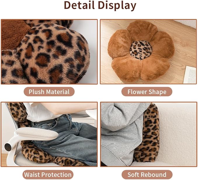 Leopard Print Bow Throw Pillows Cute Flower Plush Pillow Stuffed Bow Backrest Cushion Home & Car Decoration（2 Pack）
