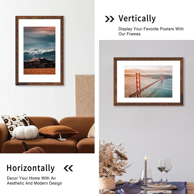 iRahmen 16x24 Poster Frame with 12x18 Mat - Plexiglass Wooden Picture Frames for Photo Wall Gallery Mounting (Dark Brown, Set of 2)