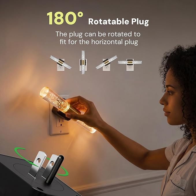 L LOHAS LED Night Light Rotating,[2 Pack] Night Lights Plug into Wall, Auto Light Sensor Nightlight Dimmable 100LM, 3000K Soft Light, LED Acrylic Bubble Nightlight Plug in for Bedroom Bathroom Hallway