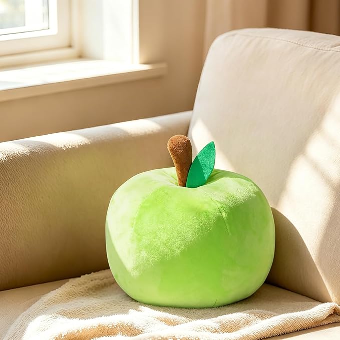 LANPU Cute Apple Shaped Plush Pillow – Soft Fruit Cushion for Couch, Sofa, or Bed, Adorable Decorative Throw Pillow for Room, Living Room & Home Decor (8 Inch,Green)