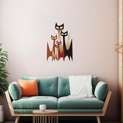 Wesiti Cat Wall Art Decor Iron Wall Sculptures Decor for Cats Lover 10.6 x 15.7 Inches Colorful Mid Century Cat Retro Signs for Home Living Room Bedroom Kitchen Office(Modern)