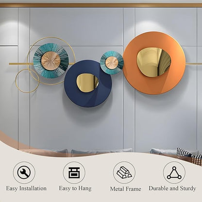 Lucky Monet Large Wall Decor for Living Room, Modern Metal Wall Art, 3D Geometric Round Wall Sculpture 59"x23" Wall Hanging Artwork Decoration for Dinning Room Bedroom Entryway