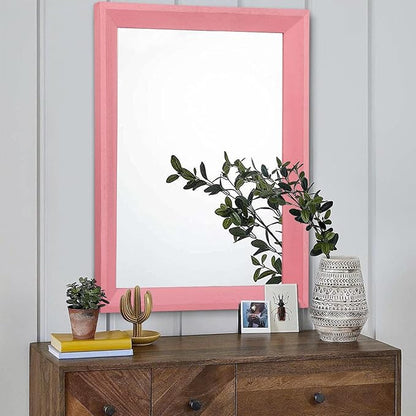 AAZZKANG Rectangle Mirror with Wood Frame Modern Farmhouse Wall Mirrors Decor Large 26"x18" for Bedroom Bathroom Living Room Pink