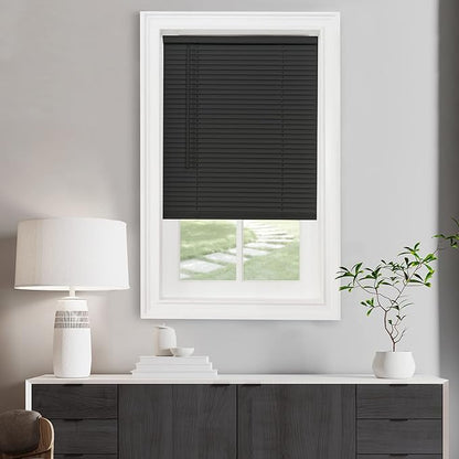 Cordless Light Filtering Mini Blind - 36 Inch Width, 72 Inch Length, 1" Slat Size - Black - Cordless GII Morningstar Horizontal Windows Blinds for Interior by Achim Home Decor