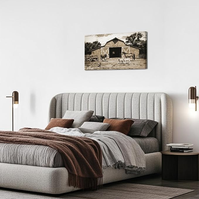 Saypeacher Rustic Farm Animals Wall Art Vintage Picture Print Farmhouse Decor 20"x36"