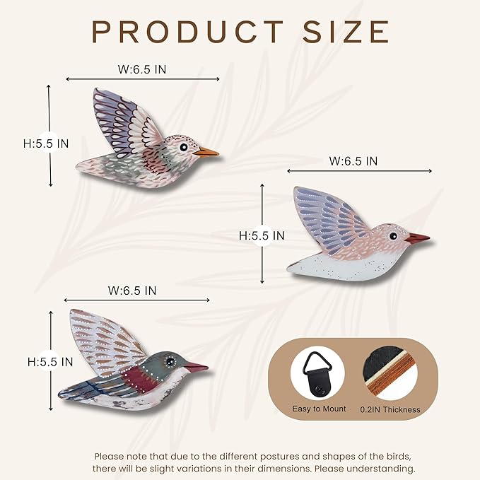 ARTINRENAISS Wooden Flying Birds Wall Decor, Scandinavian Rustic Wall Art Set Housewarming Gifts, 6 Pack Boho Birds Hanging Sign for Living Room, Bedroom, Kitchen