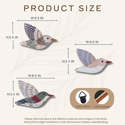 ARTINRENAISS Wooden Flying Birds Wall Decor, Scandinavian Rustic Wall Art Set Housewarming Gifts, 6 Pack Boho Birds Hanging Sign for Living Room, Bedroom, Kitchen