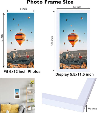 JCJMY 6x12 White Picture Frame Set of 6, Horizontal and Vertical Formats for Wall Hanging, 6 x 12 Wall Gallery Poster Photo Frames with Shatter Resistant Plexiglass, 6 Pack, White