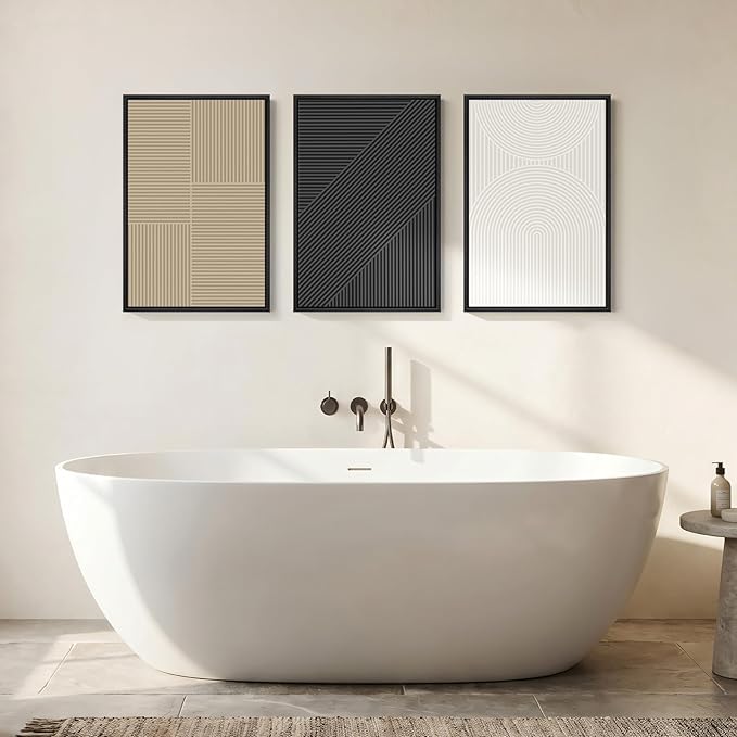 Framed Boho Black and White Abstract Wall Art, Set of 3 Piece Large Modern Neutral Minimalist Canvas Paintings Wall Decor Art Prints Pictures for Living Room, Bathroom, Dining, Office 16x24 Inch
