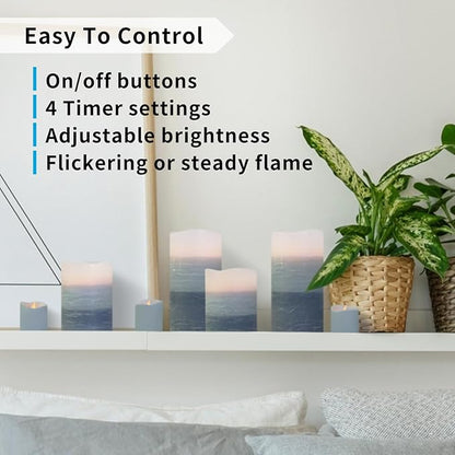 FURORA LIGHTING Blue Ombre Flameless Candles - Real Wax, Adjustable Brightness, Remote & Timer - 4 Pillars (3x4, 3x6) and 4 Votives, 8-Pack, Battery Operated