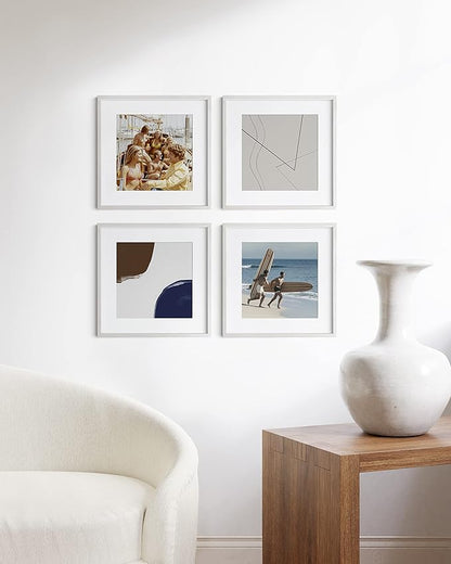 HAUS AND HUES White Oak Wood 16x16 Picture Frames - Set of 25, Square Frames with Mat, Premium White Frames for Wall Decor (16x16 in, White, Set of 25)