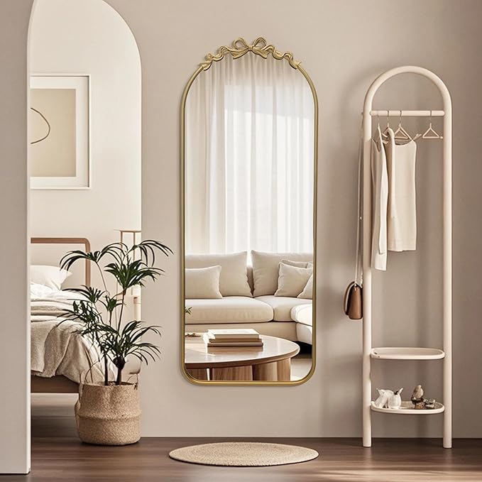 Besdomus Arched Mirror Full Length: 21"x56" French Bow Gold Floor Dressing Mirror - Antique Baroque Traditional Ornate Standing for Entryway/Cloakroom/Bedroom - Home Decor for Fashion-Conscious