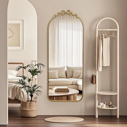 Besdomus Arched Mirror Full Length: 21"x56" French Bow Gold Floor Dressing Mirror - Antique Baroque Traditional Ornate Standing for Entryway/Cloakroom/Bedroom - Home Decor for Fashion-Conscious