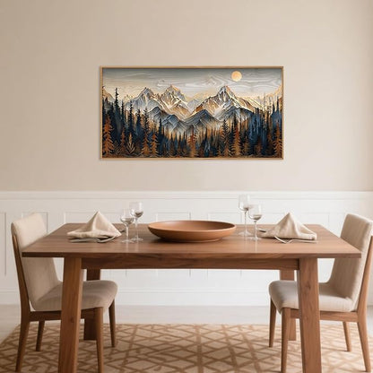 Mountain Wood Framed Canvas Wall Art Set,Rustic Pine Trees Wall Painting,Boho Ridge Scenery Wall Decor,Natural Sun Landscape Art Print for Living Room,Bedroom,Dining Room,Office-20 x40 x1