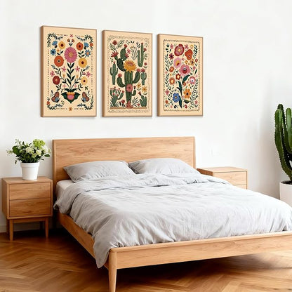 HLNIUC Vintage Flower Wall Art Canvas,Desert Plant Wall Art,Flower Butterfly Artwork,Retro Floral Painting,Cactus Painting,Botanical Framed Decor,William Morris Prints for Living Room Bedroom- 24x36x3