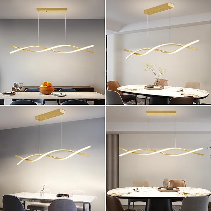 Modern Gold Ceiling Pendant Light, 57IN Chandelier with Remote Control 3000k-6500K Adjustable Color Temperature,Aluminum Island Lighting Lamp for Dining Room, Living Room, Island