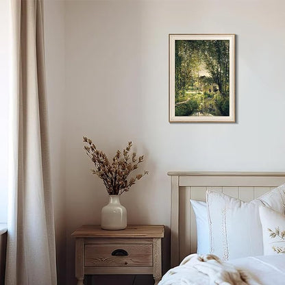 uniro Framed Canvas Wall Art, Vintage Summer Country Landscape Oil Painting, Retro Aesthetic Artwork for Wall Home Living Room Bathroom Bedroom Farmhouse Wall Decor - 12"x16"