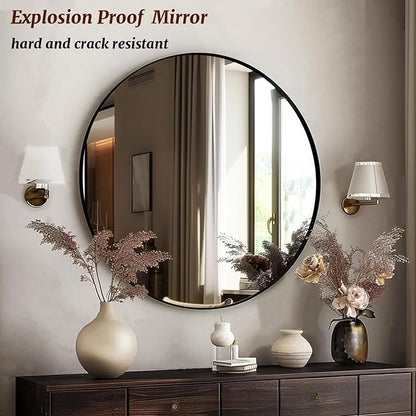 Mirror 18 inch, Round Wall Mirrors, Black Circle Mirror, Round Mirrors for Wall, Living Room, Bathroom, Hallway.