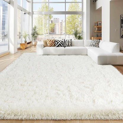 Area Rugs 9x12 Living Room, Ultra Soft Shaggy Fluffy Rug for Bedroom, Upgrade Non-Slip Fuzzy High Pile Plush Large Rugs for Nursery Boys Girls Kids Room Modern Indoor Home Decor, Cream White