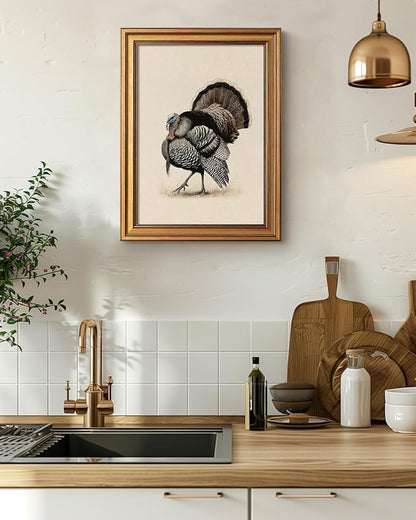 Bzstyleart Vintage Wall Art Decor for Living Room, Sketch Turkey Thankgiving Wall Art, Canvas Picture Bedroom Decor Aesthetic, Rustic Autumn Harvest Bird Artwork, Thanksgiving Holiday 12 x 16 Inch