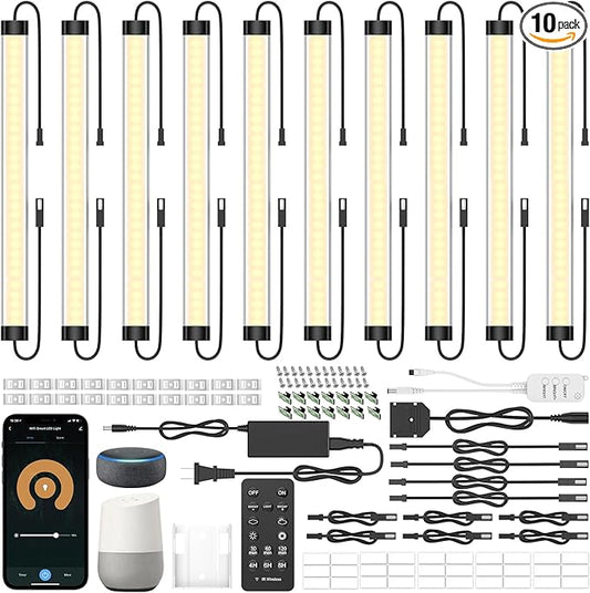 LABOREDUCER Under Cabinet Lights Plug in 10 Pack,11inch Ultra Thin LED Dimmable Closet Lights with Remote and Alexa Google APP,Under Counter Light for Kitchen,Cabinet,Workbench (10Pack Warm White)