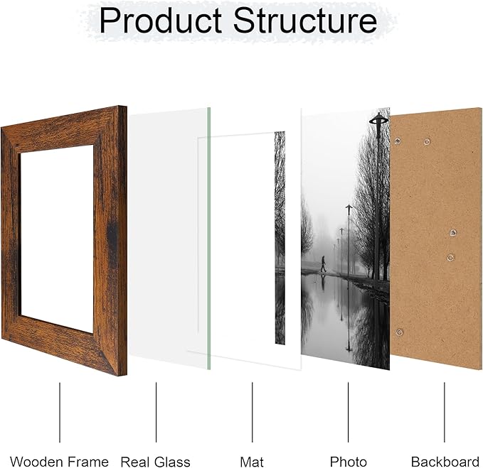 iRahmen 5x7 Picture Frame Set of 2 with High Definition Glass, Wood Photo Frame Display Pictures 4x6 with Mat or 5 x 7 without Mat for Table top and Wall Mounting