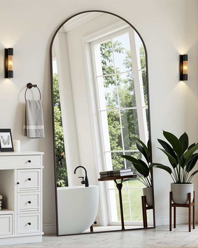 Suidia Full Length Mirror, 71"x32" Floor Standing Mirror Freestanding, Full Body Mirrors with Stand for Bedroom, Hanging Mounted for Living Room Cloakroom, Black, Arched Style
