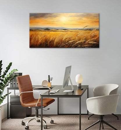 DJSYLIFE Large Farmhouse Wall Decor Wheat Landscape Oil Painting Prints, Crops Kitchen Field Canvas Wall Art，Modern Neutral Traditional Home Decor,Country Living Room Bedroom Decor 20"x40"