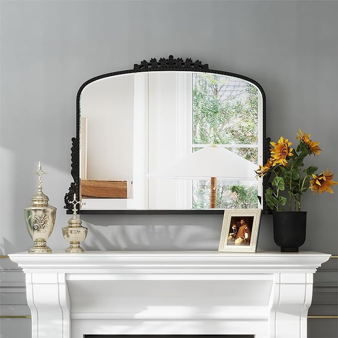 SHYFOY Antique Black-Gold Mirrors for Wall Decor Baroque Scalloped Top, Vintage Wall Mirror Decorative Mirrors for Living Room Entryway Bathroom Powder Room, 23"X36" Wide Version