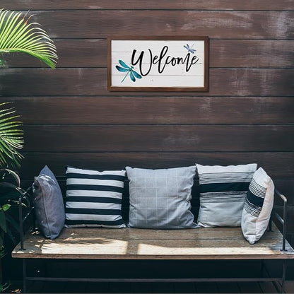 Dragonfly Welcome Sign, Front Door Porch Decors, Welcome Decoration for Wall, Country Style Home Decor, Housewarming Decors, Wooden Framed Wall Decor 15×7.5×0.3 inches