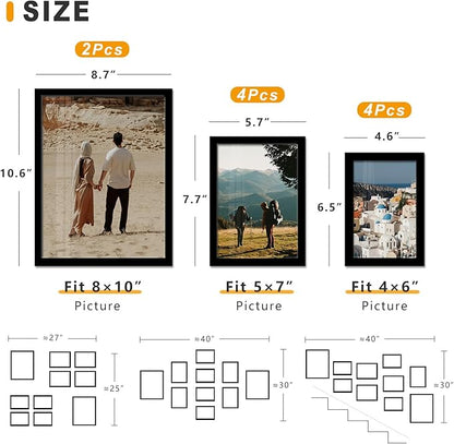 A ART·ZONE Black Picture Frames - 4x6, 5x7, 8x10-10 Pack Photo Frame Mix & Match Set for Wall Decor & Tabletop Display, Minimalist Black Frame Collection