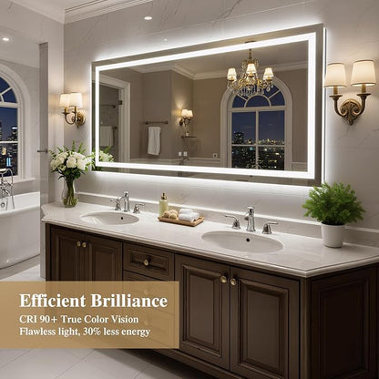 72X36 Inch LED Bathroom Mirror with Lights, Frontlit+ Backlit Bathroom Vanity Mirror for Wall, Ultra-Clear Tempered Glass, Shatter-Proof, Anti-Fog and Memory Function, ETL Listed