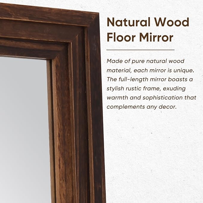 Full Length Mirror, 81"x41" Wooden Mirror Full Length with Stand Wood Floor Mirror, Oversized Stand Up Mirrors Large Wall Mirrors, Wall Mounted Mirrors, Rect Wood Style, Walnut