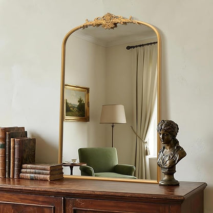 Besdomus Antique Arched Wall Mirror: 24"x36" French Large Arch Gleaming Gold Vintage Wall Mounted Mirror - Traditional Ornate Home Decor for Entryway/Fireplace/Bathroom - Idea for Homemakers