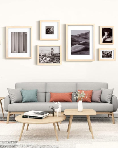 Egofine 8x8 Picture Frames Made of Solid Wood with Plexiglass, Display Pictures 4x4/6x6 with Mat or 8x8 Without Mat Set of 4 for Tabletop and Wall Mounting, Oak Wood