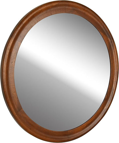 CULER Round Wall Mirrors 30 Inch,Wood Rustic Decorative Transitional Mirror with Walnut Frame for Wall,Farmhouse Hanging Vanity Mirror for Bathroom Bedroom Living Room or Entryway（Rustic Brown）
