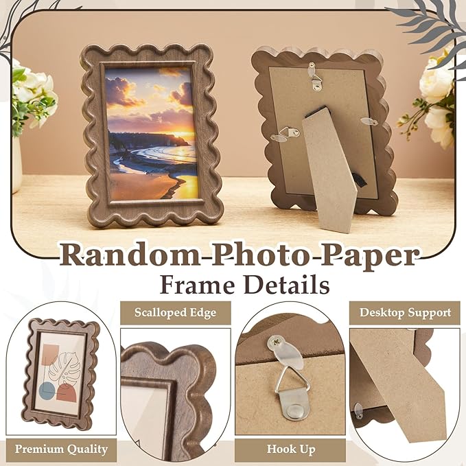Novabright 4 Pcs 4 x 6 Inch Wood Petal Picture Frame Vintage Photo Frame with Real Glass for Tabletop and Wall Display Home Decor Photo Gallery Family Friend Wedding Graduation Gift
