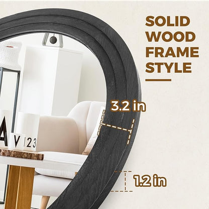 Arched Full Length Mirror 71"x32" - Rustic Black Solid Wood Wall Mirror, Oversized Leaning or Mounted Design for Bedroom, Entryway, Living Room Décor