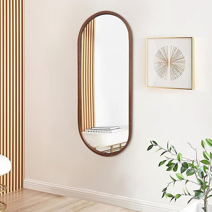 Niccy 48"×24" Wood Frame Oval Full Length Mirror, HD Long Wall-Mounted Mirrors, Large Body Hanging Mirrors for Living Room, Explosion-Proof Decorative Vanity Mirrors for Entryway, Bedroom, Walnut