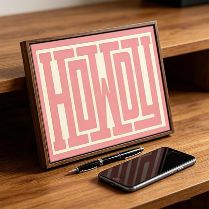 QIYFFBN Framed Howdy sign Western Cowgirl Picture Wall Art Pink Cream Preppy Canvas Painting Retro Southwestern Country Prints Wall Decor Farmhouse Living Room Bedroom For Teen Girls (12x16inch)