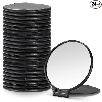 Qislee Compact Mirror Bulk, Round Makeup Mirror for Purse, Set of 24 (Black)