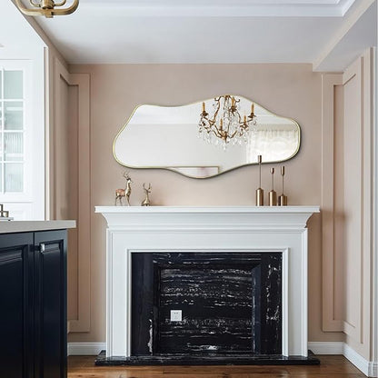Irregular Wall Mirror, 47.2"x21.6" Gold Asymmetrical Frameless Mirror, Modern Organic Shaped Mirrors for Living Room Bedroom Hallway Entryway, Horizontal or Vertical Hanging