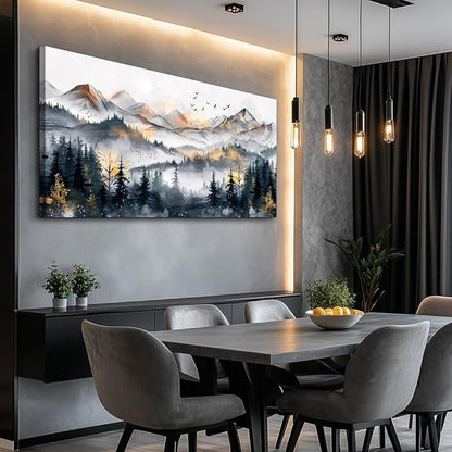 KELIYUAN Abstract Wall Decor Large Wall Art For Living Room Office Decoration Ink Mountain Landscapes Wall Painting Misty Forest Pictures Bedroom Canvas Artwork Ready To Hang Home Decor 24"x48"