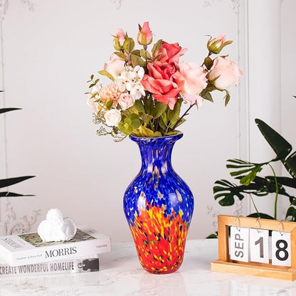 KAMMAK Colored Glass Vase, Beautiful Hand Blown Decorative Vase, Modern Art Vase for Flower Mantle Dining Table Centerpiece, Entryway Living Room Wedding Decoration, HR011