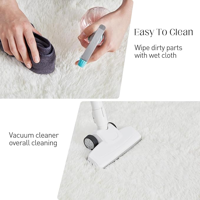 Puremy Fluffy White Rugs for Bedroom, 5x7 Plush Cream Area Rugs for Living Room, Non-Slip Shag Floor Carpet for Kids Room, Girls Room, Bedside, Playroom, Indoor Decor