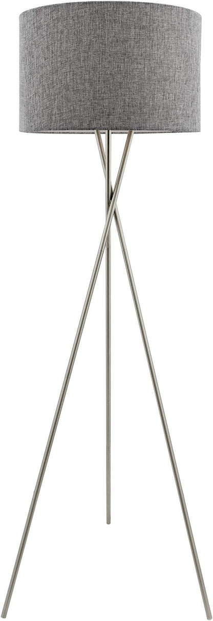 Kira Home Sadie 60" Modern Tripod Floor Lamp with Gray Linen Drum Shade, Mid Century Cross-Leg Standing Light with 9W LED Bulb, Brushed Nickel Finish