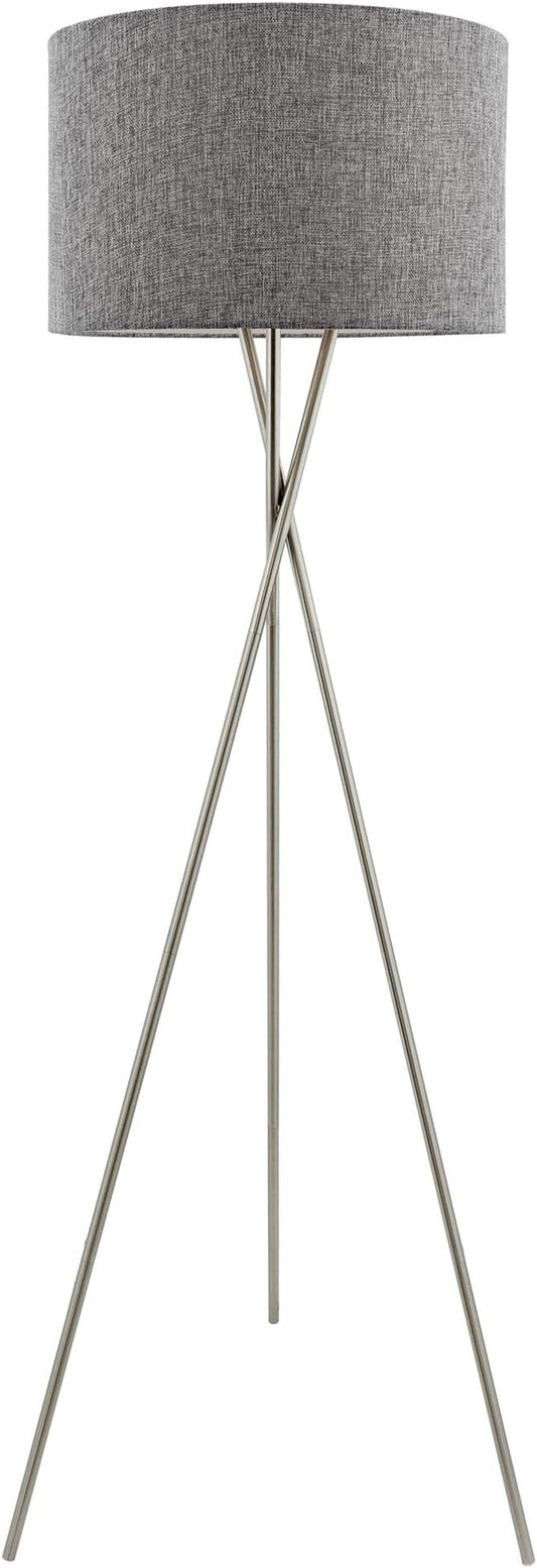 Kira Home Sadie 60" Modern Tripod Floor Lamp with Gray Linen Drum Shade, Mid Century Cross-Leg Standing Light with 9W LED Bulb, Brushed Nickel Finish
