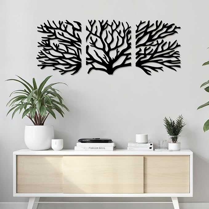 Tree of Life Wall Art Wooden Tree Life Wall Decor with Three Birds 12 Inch Round Family Tree Life Wall Hanging Plaque for Bedroom Living Room Kitchen Office Farmhouse Decor Indoor Outdoor (Tree of Life Wall Art - Black)