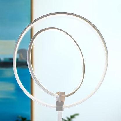 Brightech Eclipse Dimmable LED Floor Lamp, Modern Torchiere Floor Lamp for Living Rooms & Offices – Super Bright Tall Lamp with Dimmable Options for Reading, Standing Lamp Living Room Décor - Silver