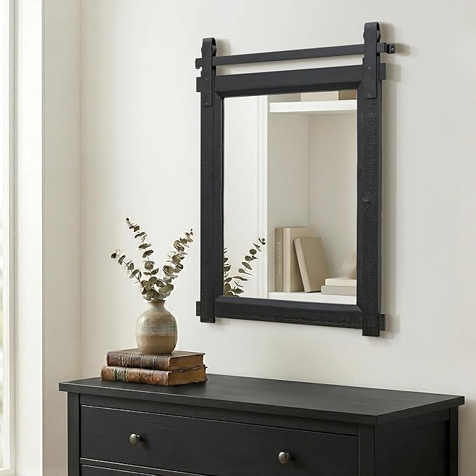 Besdomus Black Farmhouse Bathroom Mirror: 22"x30" Barn Door Rustic Solid Cedar Wood Frame Vanity Mirror - Home Decor for Entryway/Living Room/Bathroom Renovators - Modern Farmhouse for Homemakers